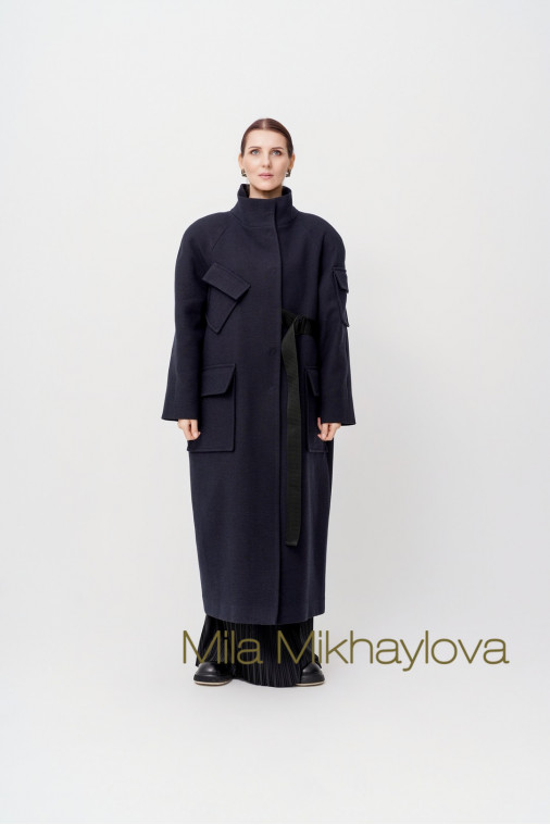 Пальто Милитари темно-синее